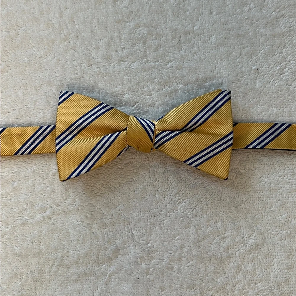 Stylish Boys Yellow and Navy Striped Bow Tie, Adjustable Sizing (14 1/2 - 20)